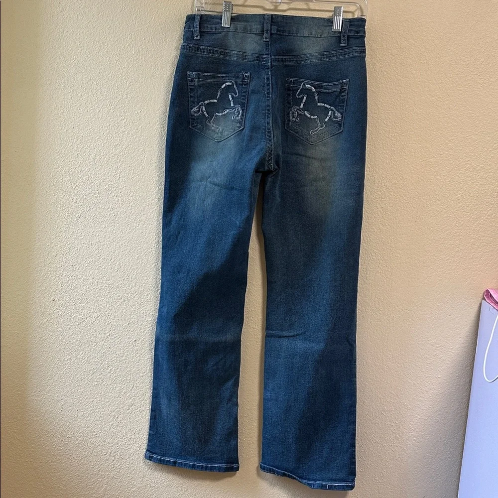 Dark Wash Straight Leg Jeans with Horses on Back Pockets Size Large